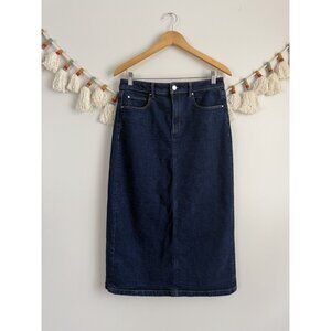 Ann Taylor Weekend Denim Midi Slit Jean Skirt Rinse Wash Preppy Classic 6